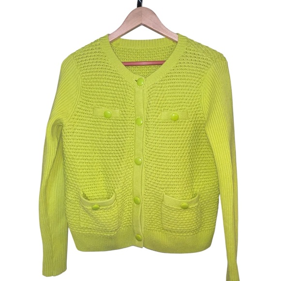 Cabi Lime Green button front Women's cardigan Sweater measurements in pictures - Picture 1 of 8